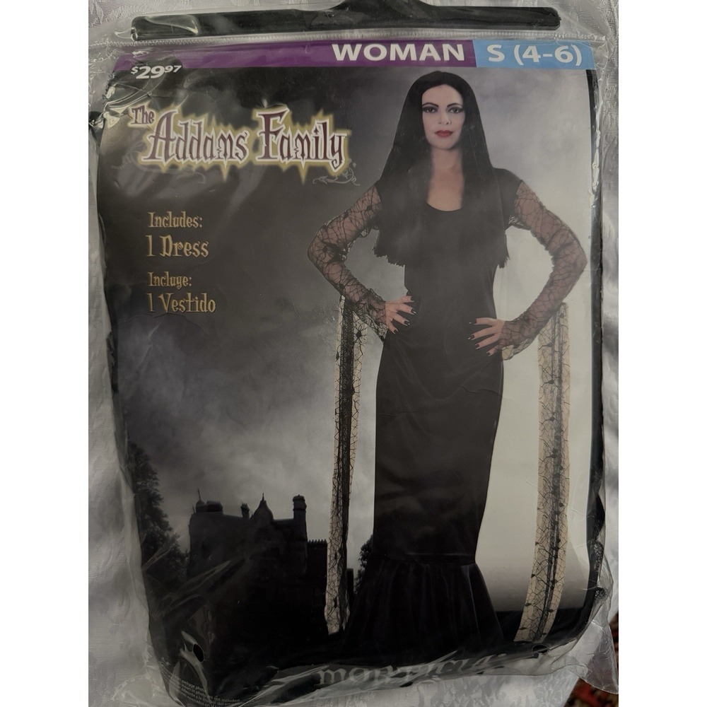 Rubie's Addams Family Morticia Adult Costume Gothic Black Dress‎ Size Small 4-6